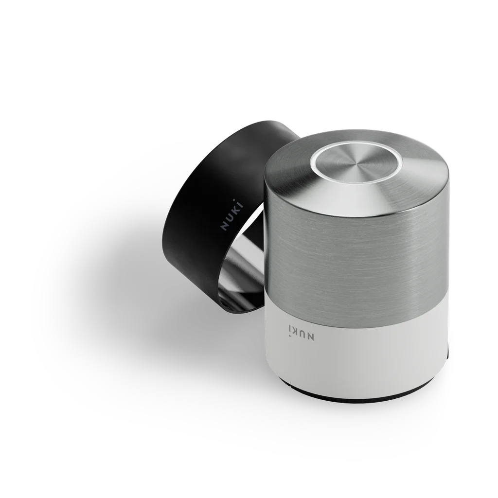 Nuki Smart Lock Pro with interchangeable black and white ring – premium smart lock with customizable design.